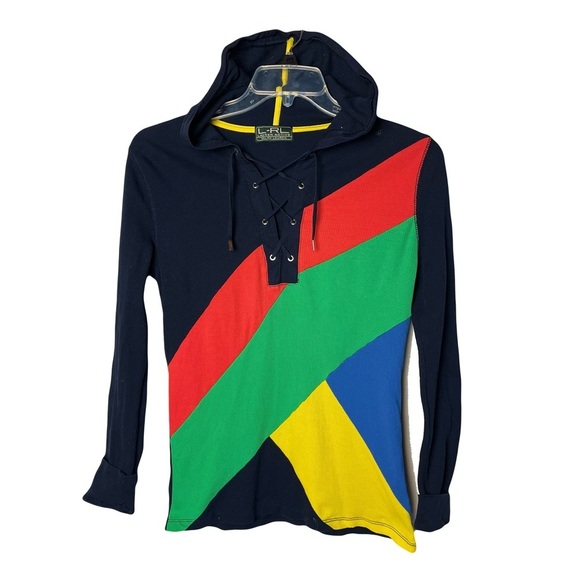 Lauren Ralph Lauren | Lauren Active Navy Color Block Thermal Hoodie, Large - Picture 1 of 7